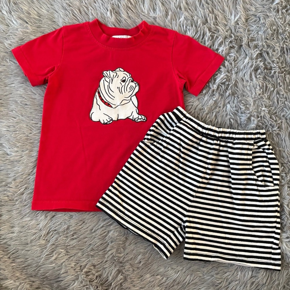 Intex Georgia Bulldogs Smocked Outfit Set Red Stripes Toddler 2T